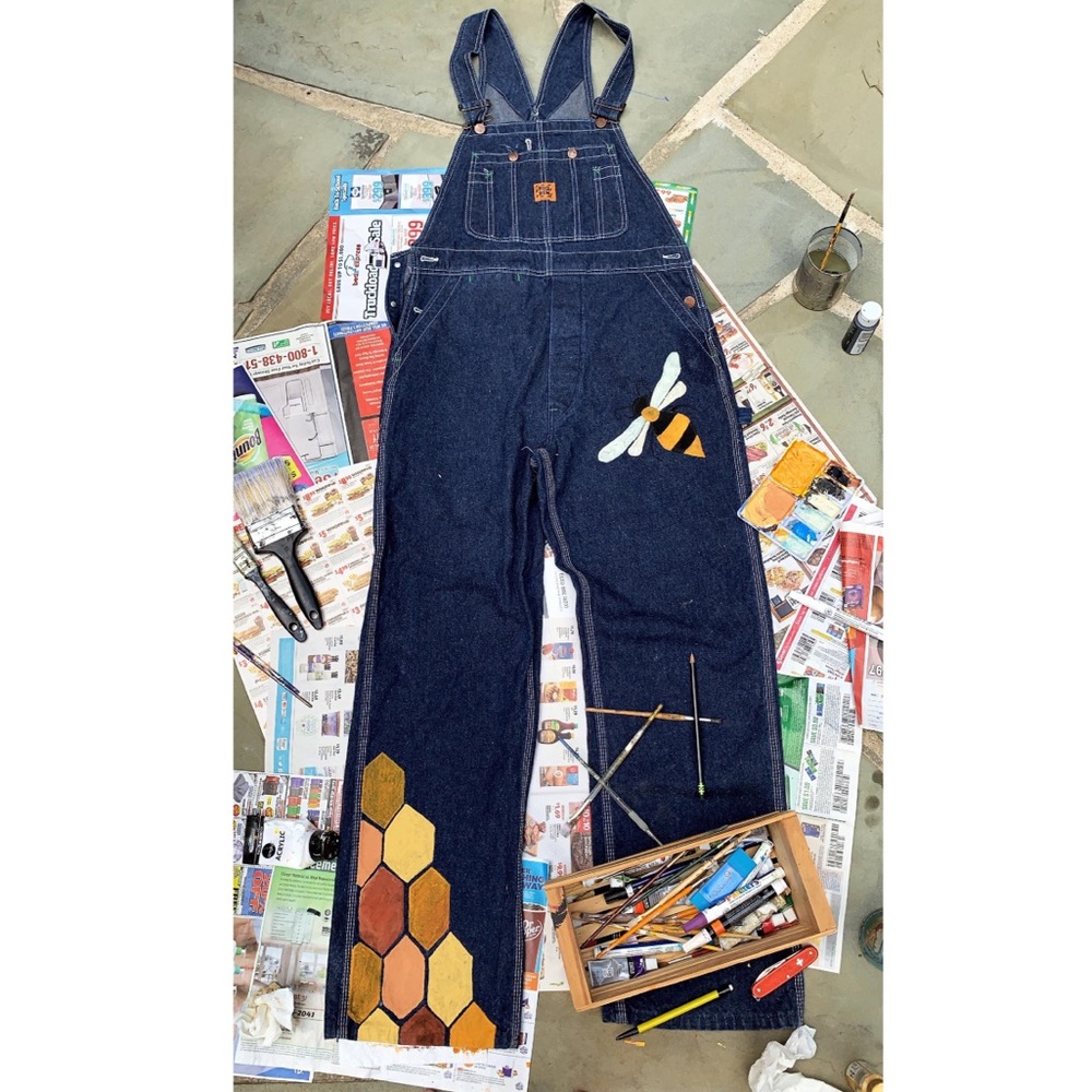 Hand-Painted Whimsical Honeybee Overalls